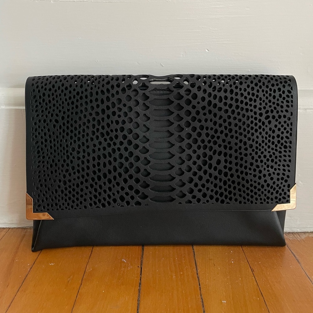 H&M black laser-cut snake print clutch